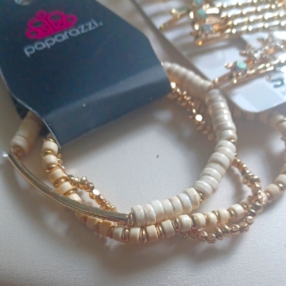 Paparazzi Gold and Cream Earring Collection - Picture 2 of 4